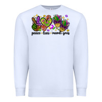 White Peace Love Mardi Gras Premium Sweatshirt - HowdyJamesFarm