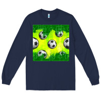Navy soccer balls with field  and tactics seamless pattern Long Sleeve Tee - BundleAndBundleShop