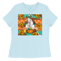 Baby Blue Goat family fall pumpkins gemstone Ladies Tee - Artiststas