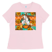 Bubblegum Pink Goat family fall pumpkins gemstone Ladies Tee - Artiststas