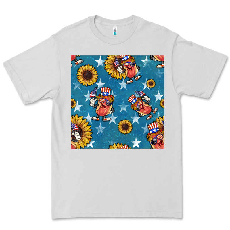 4th Of July Sunflowers Hotdog Seamless Pattern Premium Tee by BundleAndBundleShop | Teevron
