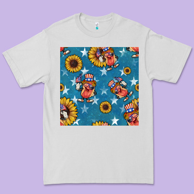 4th Of July Sunflowers Hotdog Seamless Pattern Premium Tee Designed By Bundleandbundleshop