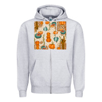 Heather Grey Fall Pumpkins Zipper Hoodie - texasbilliewilder