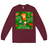 Burgundy soccer ball uniform and shoes seamless pattern Long Sleeve Tee - BundleAndBundleShop
