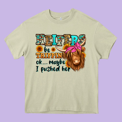 Heifers Be Trippin Ok Maybe I Pushed Her Long Hair Heavy Core Tee Designed By Jasminsmagicworld