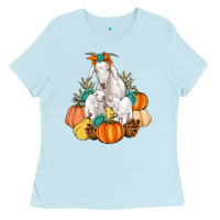 Baby Blue Goat family fall pumpkins gemstone Ladies Tee - Artiststas
