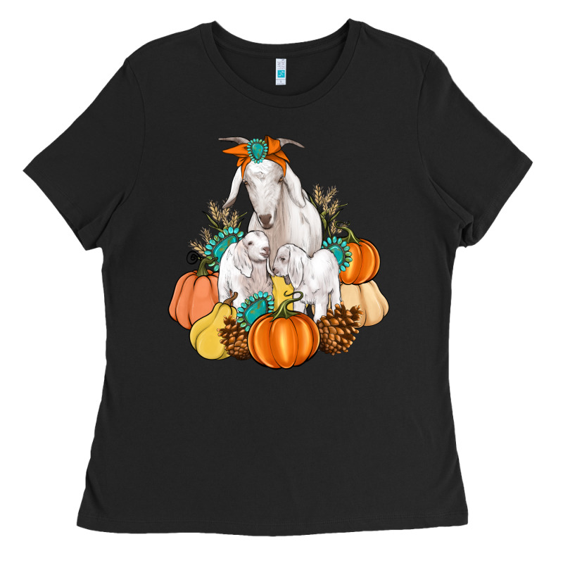 Goat Family Fall Pumpkins Gemstone Ladies Tee by Artiststas | Teevron
