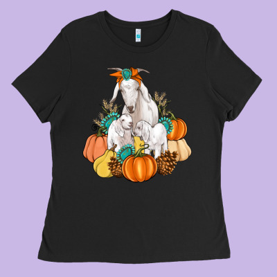 Goat Family Fall Pumpkins Gemstone Ladies Tee Designed By Artiststas