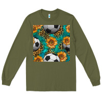 Army Green soccer balls and sunflowers with leopard and gemstone seamless pattern Long Sleeve Tee - BundleAndBundleShop