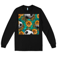 Black soccer balls and sunflowers with leopard and gemstone seamless pattern Long Sleeve Tee - BundleAndBundleShop