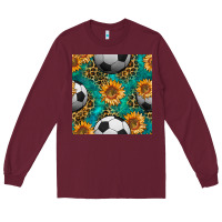 Burgundy soccer balls and sunflowers with leopard and gemstone seamless pattern Long Sleeve Tee - BundleAndBundleShop