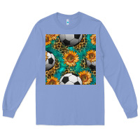 Colony Blue soccer balls and sunflowers with leopard and gemstone seamless pattern Long Sleeve Tee - BundleAndBundleShop