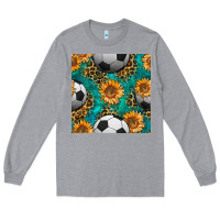 Heather Grey soccer balls and sunflowers with leopard and gemstone seamless pattern Long Sleeve Tee - BundleAndBundleShop