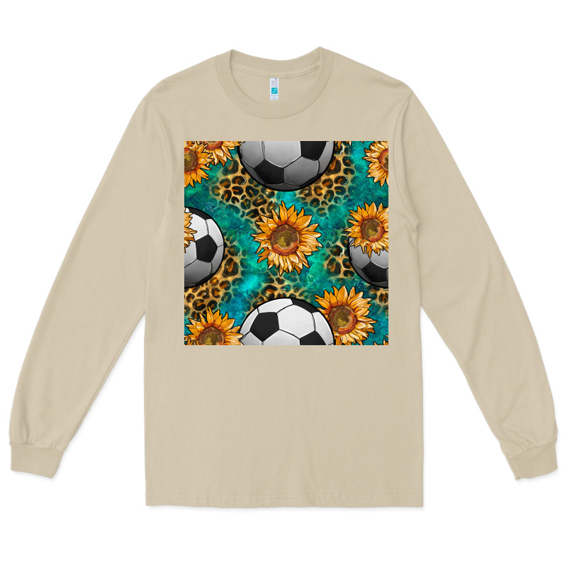Soccer Balls And Sunflowers With Leopard And Gemstone Seamless Pattern Long Sleeve Tee by BundleAndBundleShop | Teevron