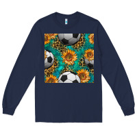 Navy soccer balls and sunflowers with leopard and gemstone seamless pattern Long Sleeve Tee - BundleAndBundleShop