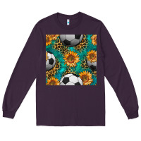 Plum soccer balls and sunflowers with leopard and gemstone seamless pattern Long Sleeve Tee - BundleAndBundleShop