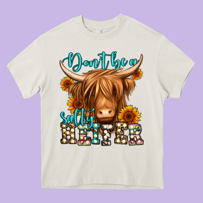 Don't Be A Salty Heifer Long Haired Cow Heavy Core Tee Designed By Jasminsmagicworld