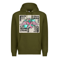Army Green cancer ribbon with angel wings Premium Hoodie - CowGirlArtShop
