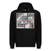 Black cancer ribbon with angel wings Premium Hoodie - CowGirlArtShop