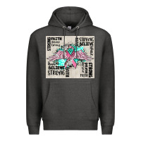 Charcoal Heather cancer ribbon with angel wings Premium Hoodie - CowGirlArtShop