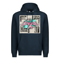 Navy cancer ribbon with angel wings Premium Hoodie - CowGirlArtShop
