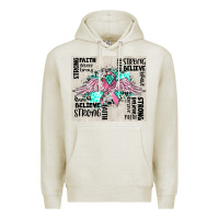 Oatmeal Heather cancer ribbon with angel wings Premium Hoodie - CowGirlArtShop