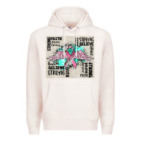 Pale Pink cancer ribbon with angel wings Premium Hoodie - CowGirlArtShop