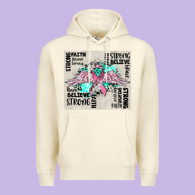 Cancer Ribbon With Angel Wings Premium Hoodie Designed By Cowgirlartshop
