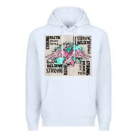 White cancer ribbon with angel wings Premium Hoodie - CowGirlArtShop