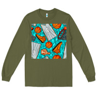 Army Green basketball uniform and hoop seamless pattern Long Sleeve Tee - BundleAndBundleShop