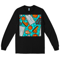 Black basketball uniform and hoop seamless pattern Long Sleeve Tee - BundleAndBundleShop