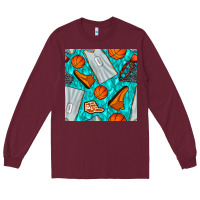 Burgundy basketball uniform and hoop seamless pattern Long Sleeve Tee - BundleAndBundleShop