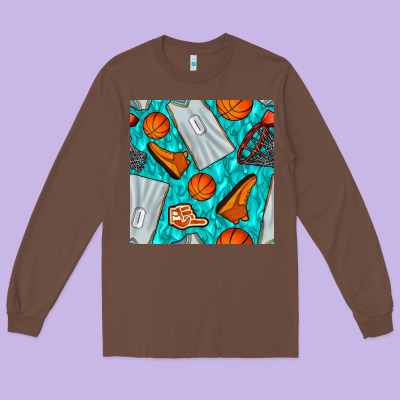 Basketball Uniform And Hoop Seamless Pattern Long Sleeve Tee Designed By Bundleandbundleshop