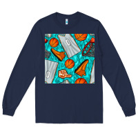 Navy basketball uniform and hoop seamless pattern Long Sleeve Tee - BundleAndBundleShop