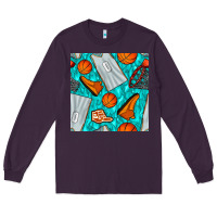 Plum basketball uniform and hoop seamless pattern Long Sleeve Tee - BundleAndBundleShop