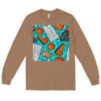 Toasted Coconut basketball uniform and hoop seamless pattern Long Sleeve Tee - BundleAndBundleShop