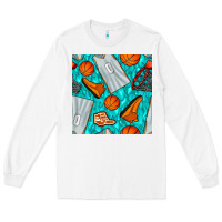 White basketball uniform and hoop seamless pattern Long Sleeve Tee - BundleAndBundleShop