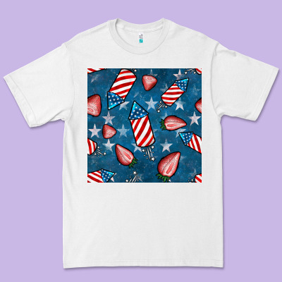4th Uf July Strawberries Seamless Pattern Premium Tee Designed By Bundleandbundleshop