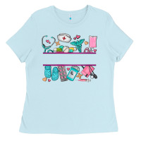 Baby Blue nurse elements with costom name Ladies Tee - AdoDesignShop