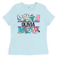 Baby Blue nurse elements with costom name Ladies Tee - AdoDesignShop