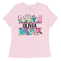 Bubblegum Pink nurse elements with costom name Ladies Tee - AdoDesignShop