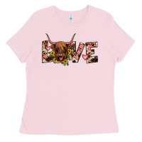 Bubblegum Pink highland cow love Ladies Tee - JahusDesignShop