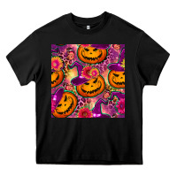 Black halloween witchy pumpkin seamless pattern Heavy Core Tee - BundleAndBundleShop