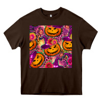 Chocolate Brown halloween witchy pumpkin seamless pattern Heavy Core Tee - BundleAndBundleShop