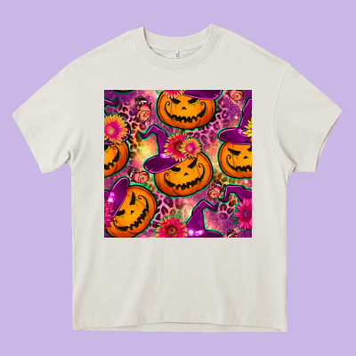 Halloween Witchy Pumpkin Seamless Pattern Heavy Core Tee Designed By Bundleandbundleshop