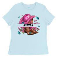 Baby Blue pink costom name cowgirl hat and roses Ladies Tee - AdoDesignShop