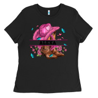 Black pink costom name cowgirl hat and roses Ladies Tee - AdoDesignShop