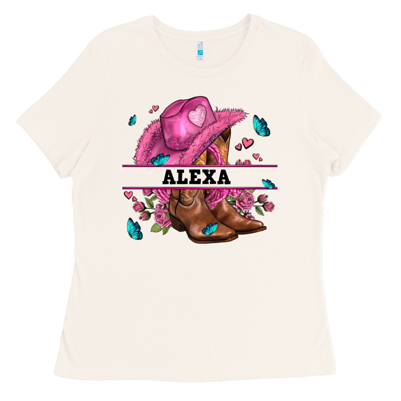 Pink Costom Name Cowgirl Hat And Roses Ladies Tee by AdoDesignShop | Teevron
