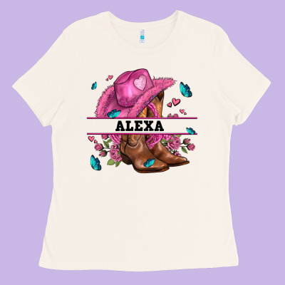 Pink Costom Name Cowgirl Hat And Roses Ladies Tee Designed By Adodesignshop
