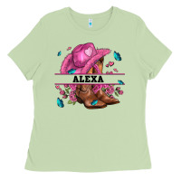Matcha pink costom name cowgirl hat and roses Ladies Tee - AdoDesignShop